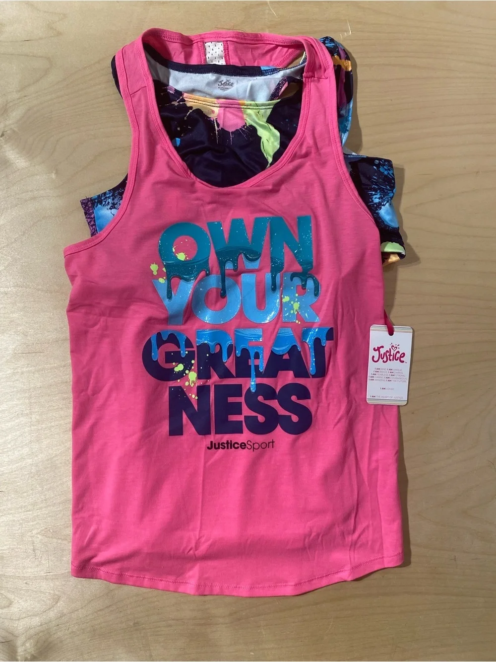 Justice Sport Girls' Pink 'Own Your Greatness' Tank Top XLP (RF)